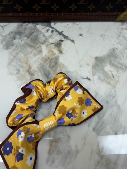 Miu Miu 26s runway floral bow silk scrunchie