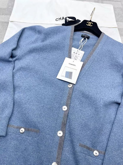 Chanel 26P blue knit cardigan