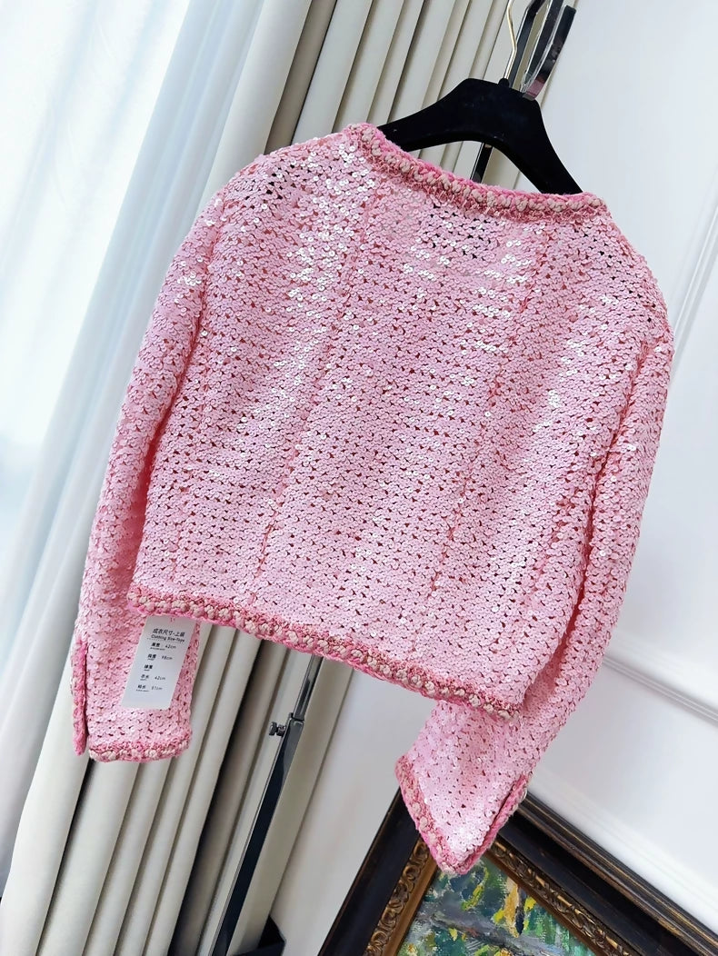 Chanel 23C Pink Sequined tweed Jacket