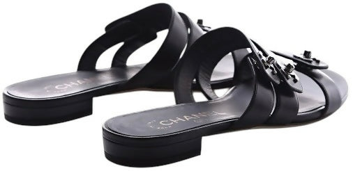 Chanel 2017 Black Calfskin CC Turnlock Mule Sandals EU 38C