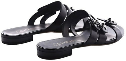 Chanel 2017 Black Calfskin CC Turnlock Mule Sandals EU 38C