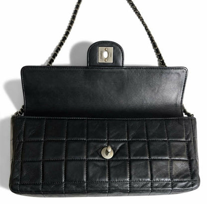 Chanel Black Lambskin East West Chocolate Bar Flap SHW
