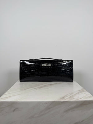 Hermès Kelly Cut Black Shiny Porosus PHW K 2026
