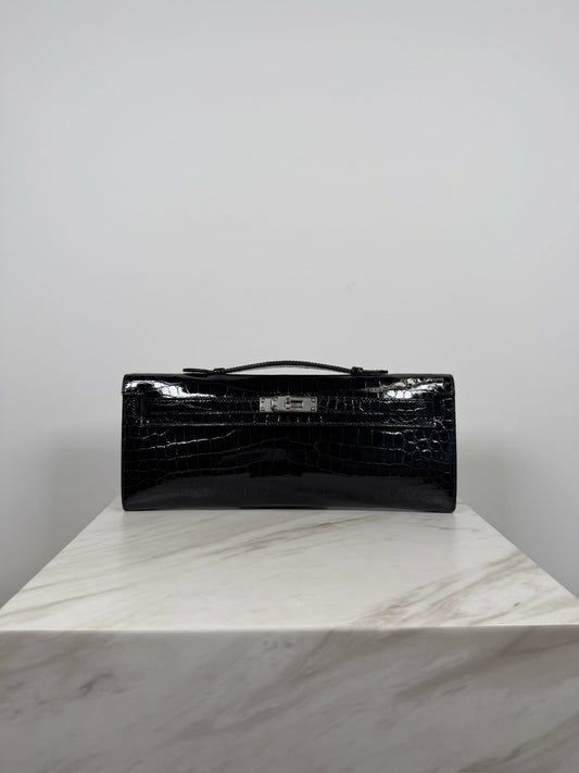 Hermès Kelly Cut Black Shiny Porosus PHW K 2026