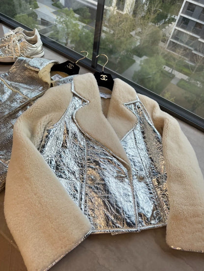 Chanel 2017 ecru/silver shearling coat
