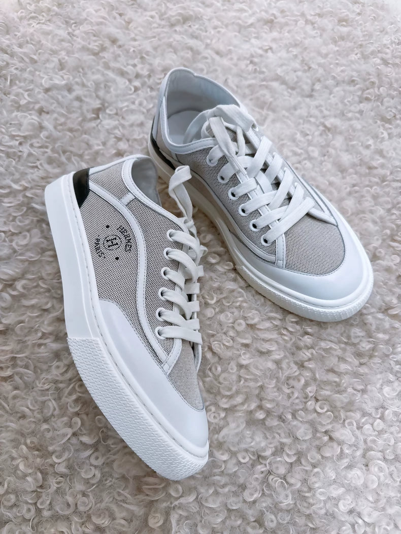 Hermes Get series stamp logo patchwork canvas shoes