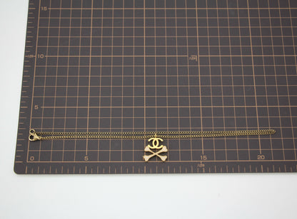 Chanel Vintage 03P Gold-plated CC Enamel White Skull Necklace