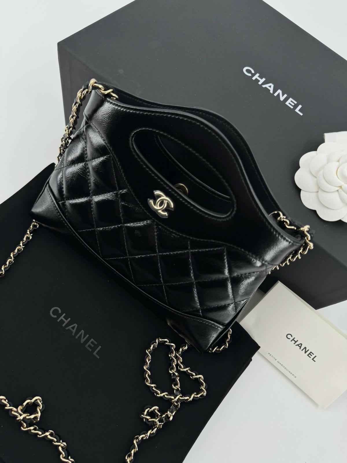 Chanel 31 Nano Black Shiny Lambskin Bag with GHW