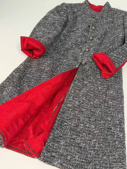 Chanel 24A Red and Grey tweed Coat