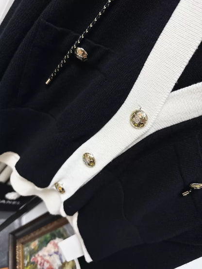 Chanel 24C gold and black hooded cashmere cardigan