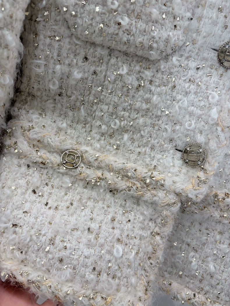 Chanel 19A Egyptian White Gold tweed jacket