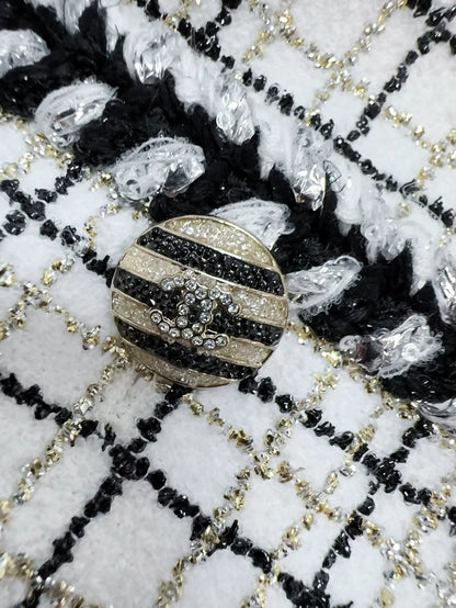 Chanel 24C Black & Ecru Tweed Jacket with Striped Cuffs