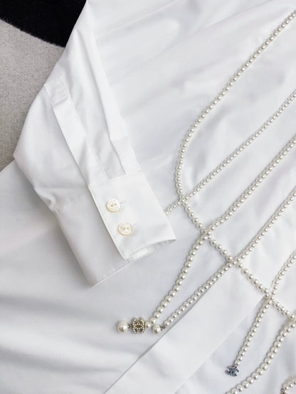 Chanel 21s white pearl tassel shirt