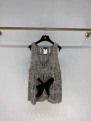 Chanel 20K grey knitted black bow top