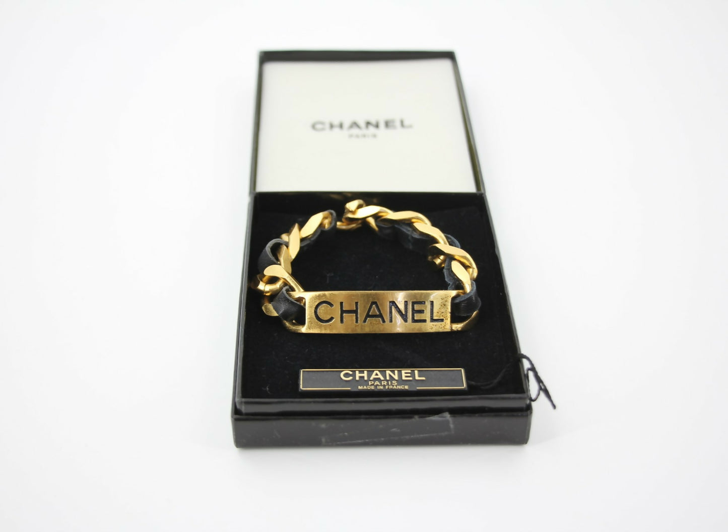 Chanel Vintage 95P Gold-plated Leather Bracelet