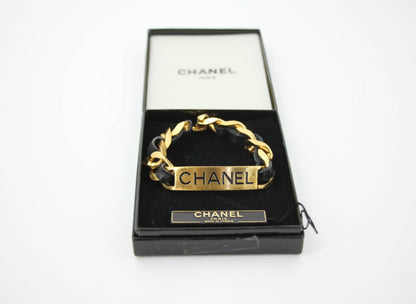 Chanel Vintage 95P Gold-plated Leather Bracelet