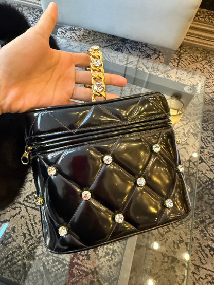 Chanel 1995 Black Patent Rhinestone Vanity Mirror Case — Ultra Rare Collector’s Piece