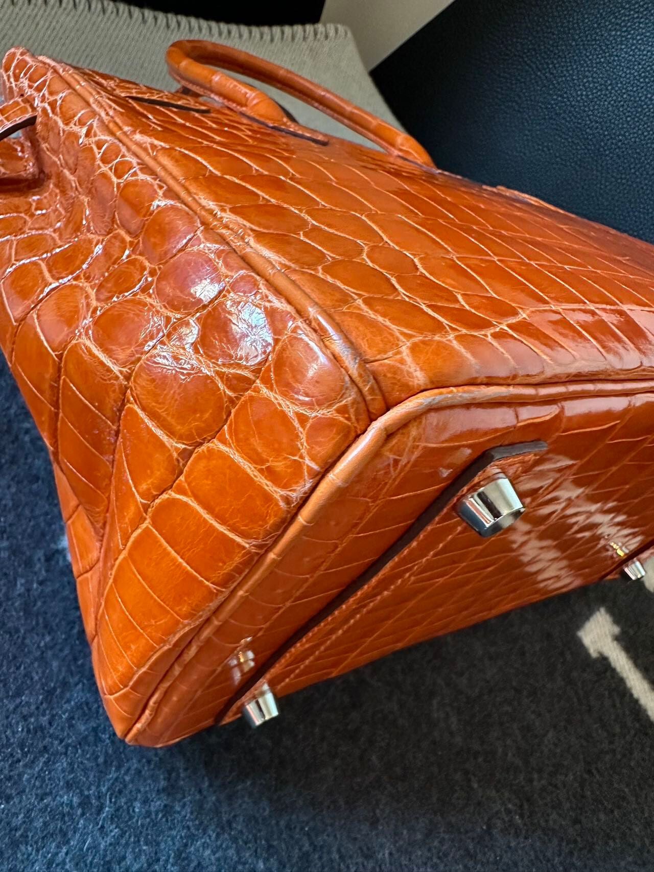 Hermès Birkin 35 Orange Shiny Crocodile Palladium - Wararni