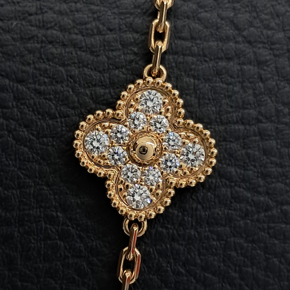Van Cleef & Arpels 18k Yellow Gold 20 Motif Alhambra Diamond Turquoise Necklace