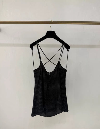 Chanel 23P black striped bow-tie top