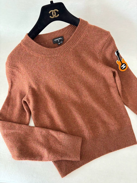 Chanel 24A Guitar Embroidered Logo Knit Sweater