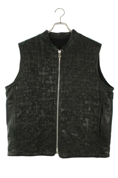 Chrome Hearts Cemetery Cross-Patch Leather Vest PAPA