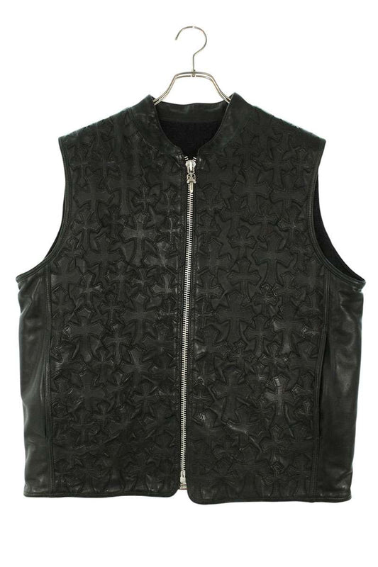 Chrome Hearts Cemetery Cross-Patch Leather Vest PAPA