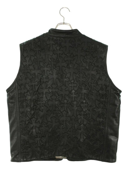 Chrome Hearts Cemetery Cross-Patch Leather Vest PAPA