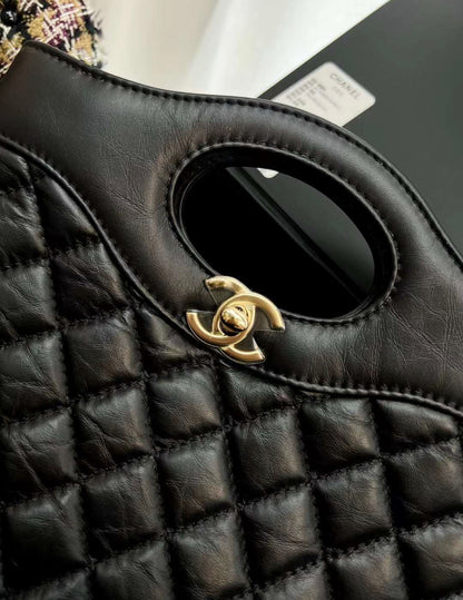 CHANEL Aged Calfskin Quilted Mini 31 Shopping Bag Black