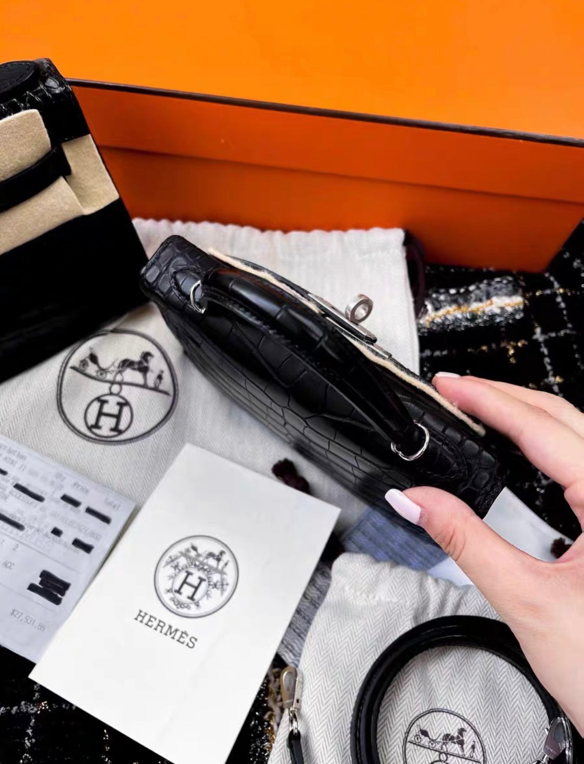 Hermes Mini Kelly 20 Black Matte Alligator Palladium Hardware