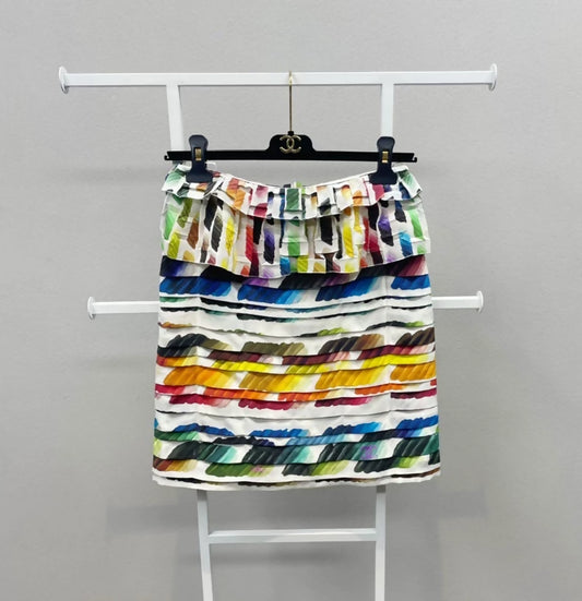 Chanel 2014 mini skirt with a rainbow graffiti print