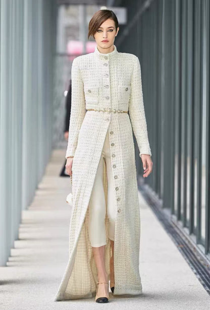 Chanel 22A White écru Sequinned Long Coat 42FR