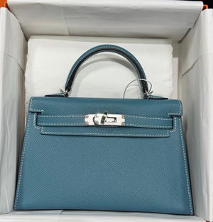 Hermès Mini Kelly 20 Blue Denim Epsom leather palladium hardware