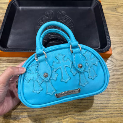 Chrome Hearts Cross Patch Bowling Bag Calfskin blue / Multicolour
