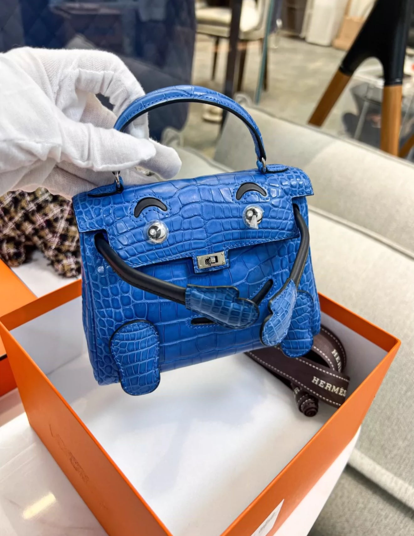 Hermes Kelly Doll Bleu Electric Matte Alligator & Black Swift