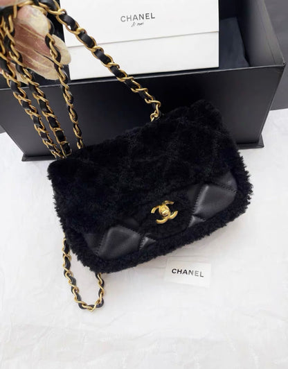 Chanel 2024 Black Sheepskin Teddy Bag Mini