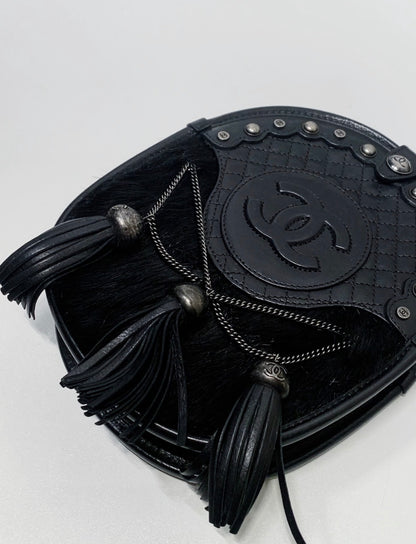 Chanel 13A Black and Silver Tassel Edinburgh Saddle Chain Bag