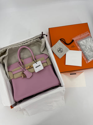 Hermes Birkin 25 Mauve Sylvester Swift leather Rose Gold hardware