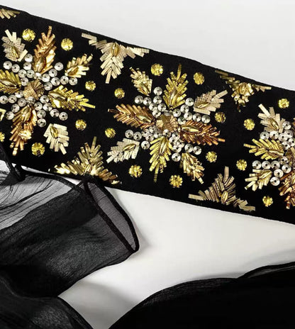 Chanel 20A Black Embroidered Silk Muslin Belt