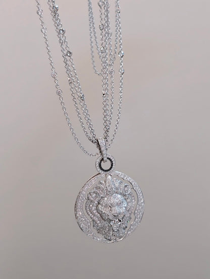 Chanel Lion Head White Gold Full Diamond Necklace
