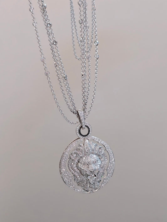 Chanel Lion Head White Gold Full Diamond Necklace
