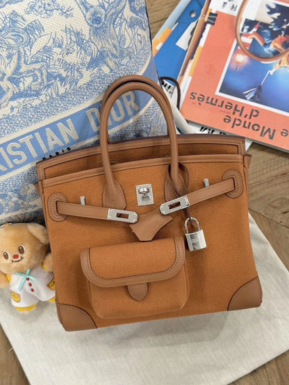 Hermès Birkin 25 Cargo gold-brown canvas swift leather with palladium hardware