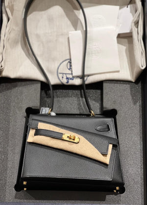 Hermes Kelly En Desordre Black Epsom Gold hardware
