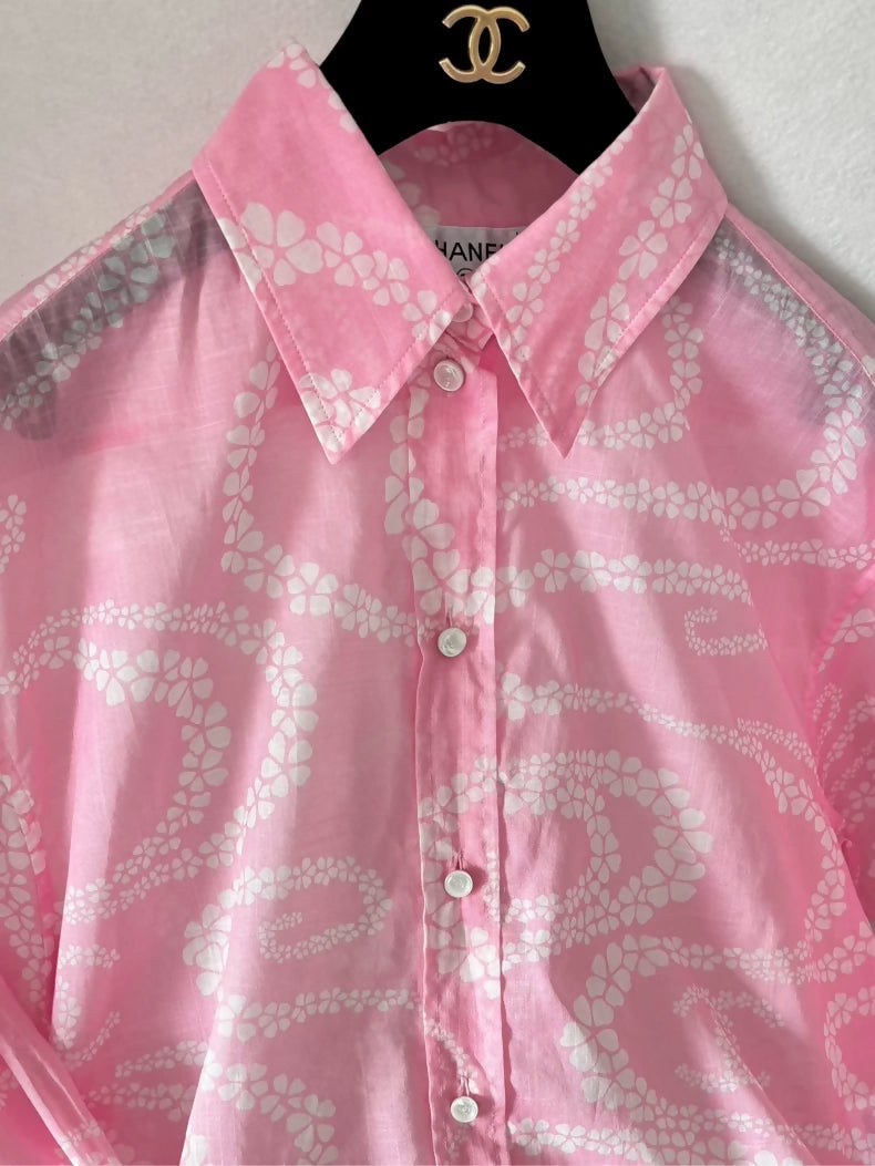 Chanel 25M Pink Camellia Print Shirt