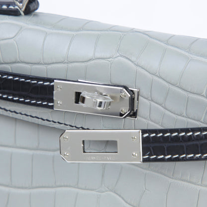 Hermes Mini Kelly 20 Noir Gris Perle Matte Alligator Palladium hardware