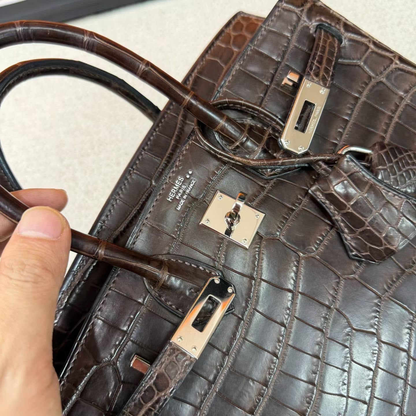 Hermes Birkin 25 Havana matte alligator leather palladium hardware