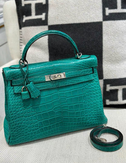 Hermès Malachite Matte Alligator Kelly Retourne 32 Palladium Hardware