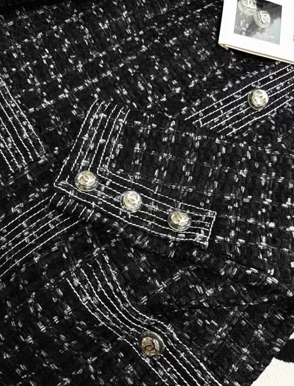 Chanel 20p black houndstooth long coat