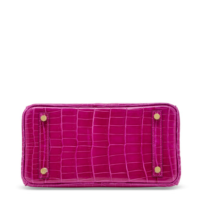 Hermes Birkin 25 Rose Scheherazade Shiny Crocodile Leather with Gold Hardware