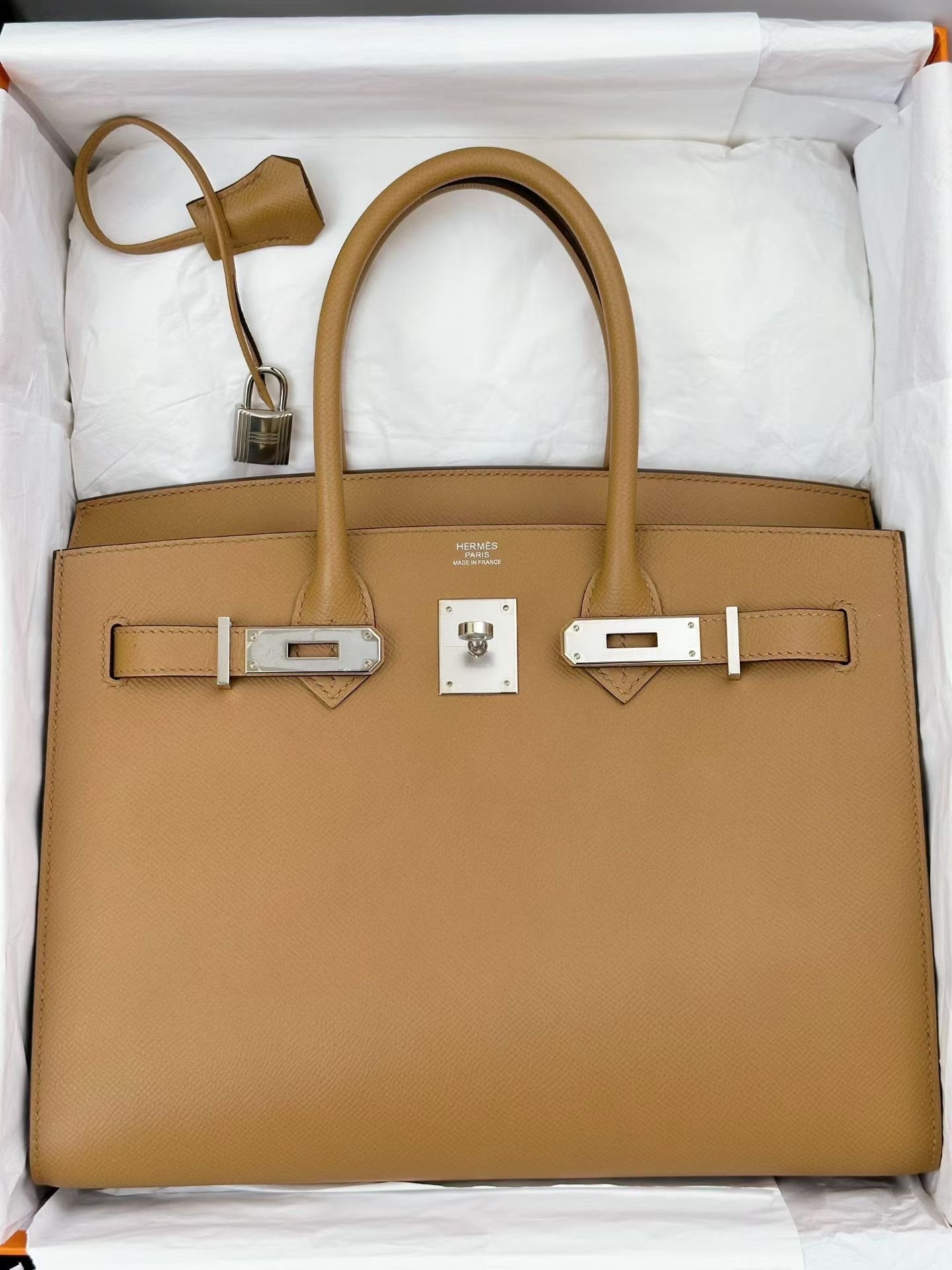 Hermes Birkin 30 Biscuit Epsom Sellier palladium hardware
